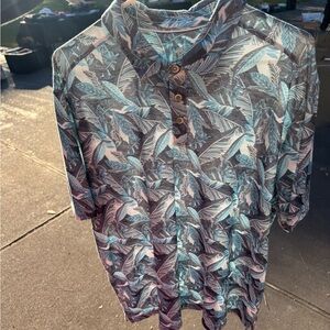 Tommy Bahama Blue and Black Leaf Polo Shirt